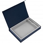 Коробка Silk с ложементом под ежедневник и ручку, синяя - фото