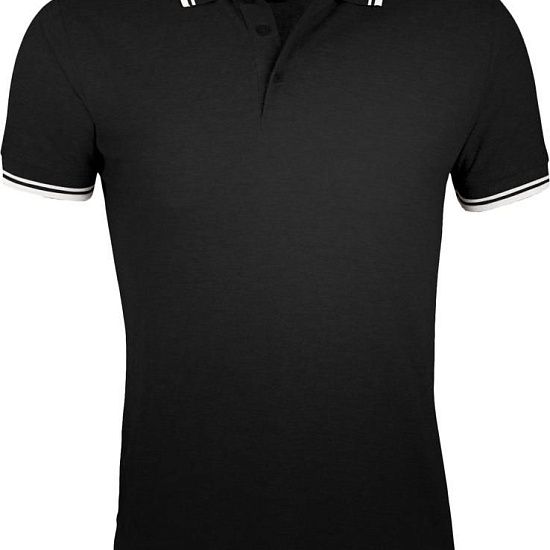 Рубашка поло мужская PASADENA MEN 200 с контрастной отделкой, черная с белым - подробное фото