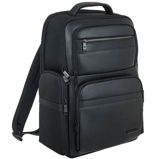 Рюкзак для ноутбука Santiago с кожаной отделкой, черный - подробное фото