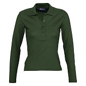 Рубашка поло женская с длинным рукавом PODIUM 210 темно-зеленая - фото