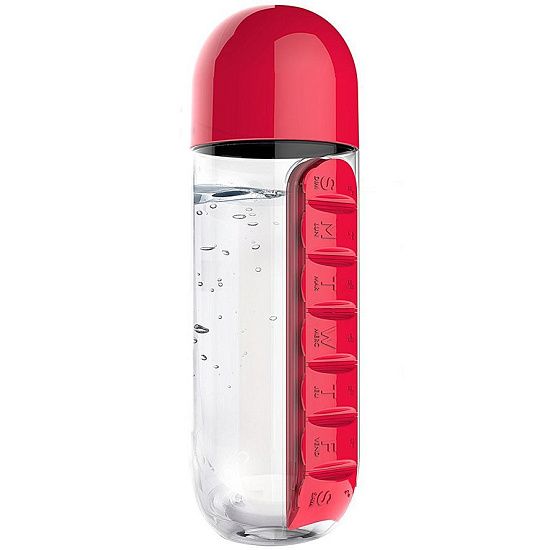 Бутылка с таблетницей In Style, красная - подробное фото