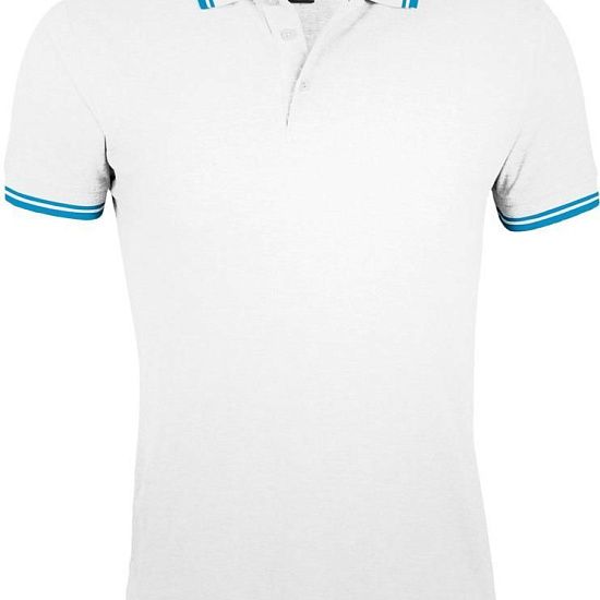 Рубашка поло мужская PASADENA MEN 200 с контрастной отделкой, белая с голубым - подробное фото
