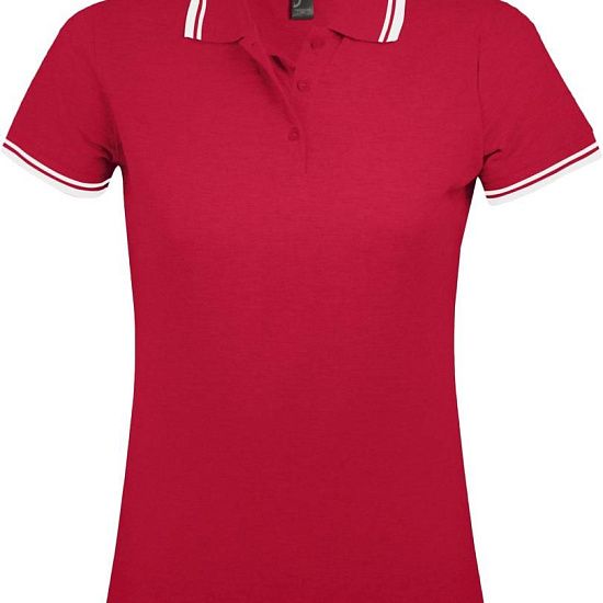 Рубашка поло женская PASADENA WOMEN 200 с контрастной отделкой, красная с белым - подробное фото