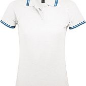 Рубашка поло женская PASADENA WOMEN 200 с контрастной отделкой, белая с голубым - фото