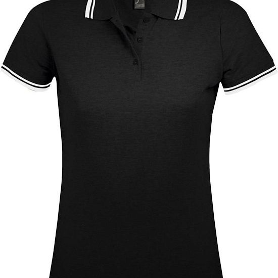 Рубашка поло женская PASADENA WOMEN 200 с контрастной отделкой, черная с белым - подробное фото