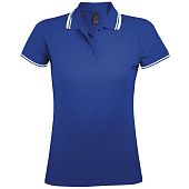 Рубашка поло женская PASADENA WOMEN 200 с контрастной отделкой, ярко-синяя с белым - фото