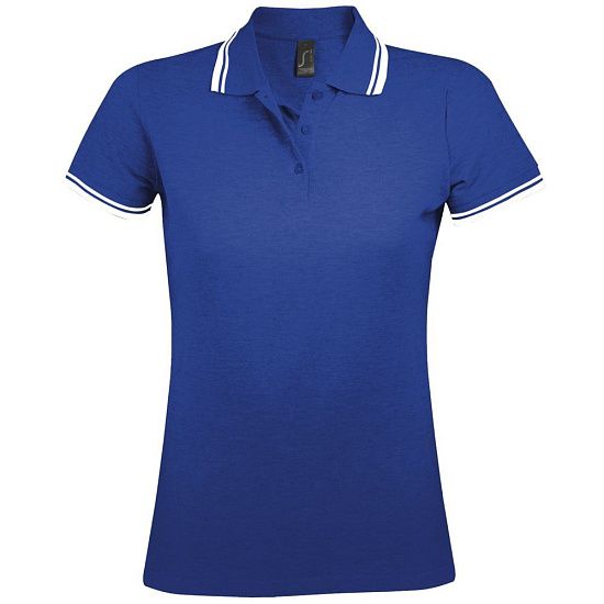 Рубашка поло женская PASADENA WOMEN 200 с контрастной отделкой, ярко-синяя с белым - подробное фото