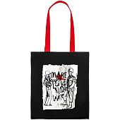 Холщовая сумка Make Love, черная с красными ручками - фото