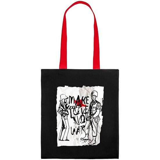 Холщовая сумка Make Love, черная с красными ручками - подробное фото