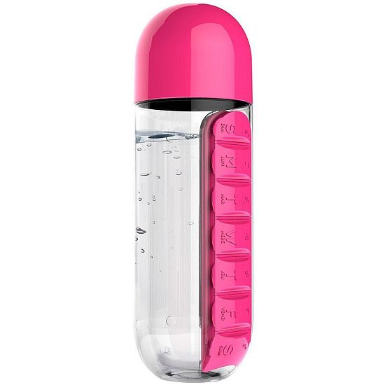 Бутылка с таблетницей In Style, розовая - подробное фото