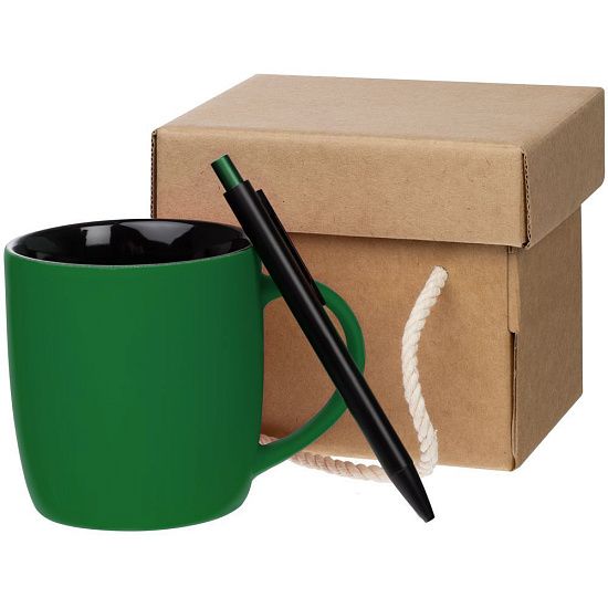 Набор Color Block: кружка и ручка, зеленый с черным - подробное фото