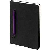 Ежедневник Magnet Chrome с ручкой, черный c фиолетовым - фото