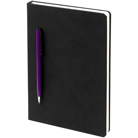 Ежедневник Magnet Chrome с ручкой, черный c фиолетовым - подробное фото