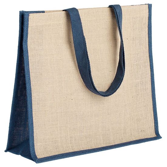 Холщовая сумка для покупок Bagari со светло-синей отделкой - подробное фото