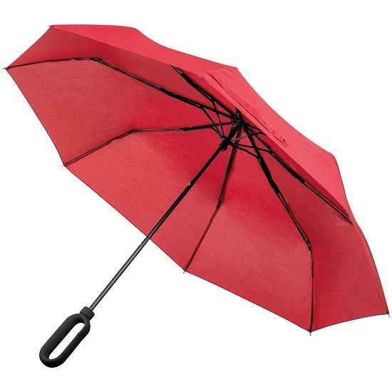 Зонт складной Hoopy с ручкой-карабином, красный - подробное фото