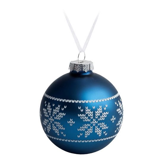 Елочный шар «Скандинавский узор», 8 см, синий - подробное фото