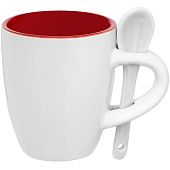 Кофейная кружка Pairy с ложкой, красная с белой - фото