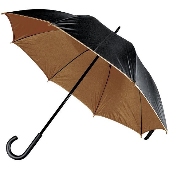 Зонт-трость Downtown, черный с коричневым - подробное фото