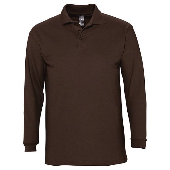 Рубашка поло мужская с длинным рукавом WINTER II 210 шоколадно-коричневая - подробное фото