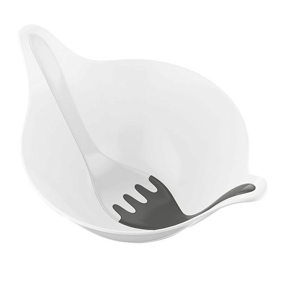 Салатник с приборами Leaf 2.0, белый с серым - подробное фото