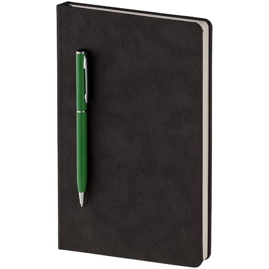 Блокнот Magnet Chrome с ручкой, черно-зеленый - подробное фото