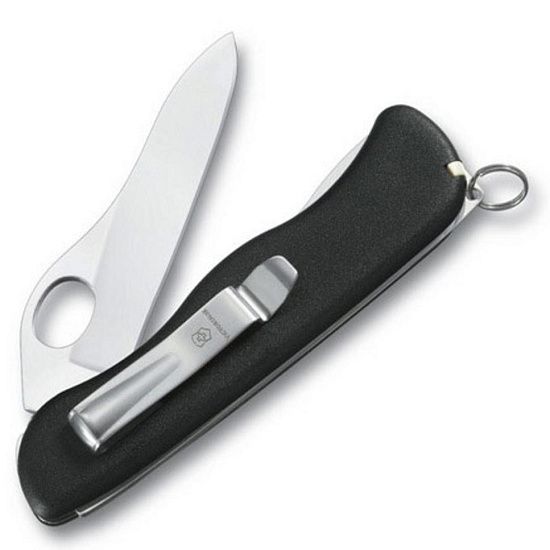 Солдатский нож с фиксатором лезвия Sentinel One Hand Clip, черный - подробное фото