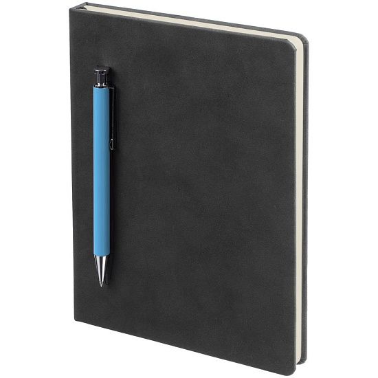 Ежедневник Magnet с ручкой, черный с голубым - подробное фото