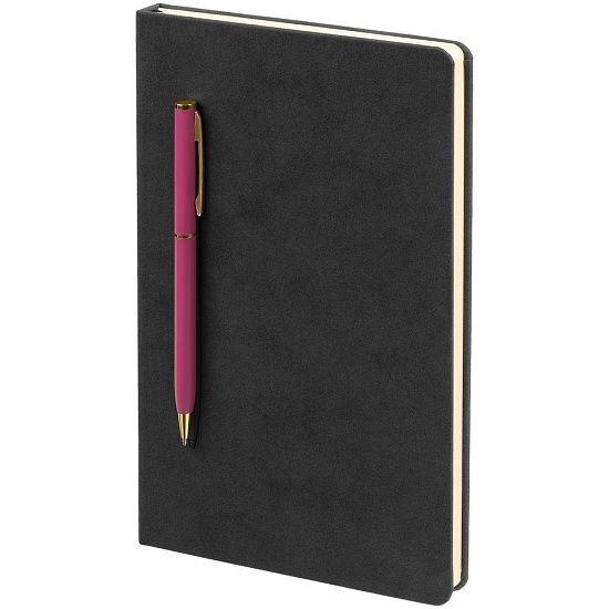 Блокнот Magnet Gold с ручкой, черный с розовым - подробное фото