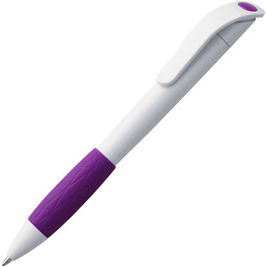 Ручка шариковая Grip, белая с фиолетовым - подробное фото