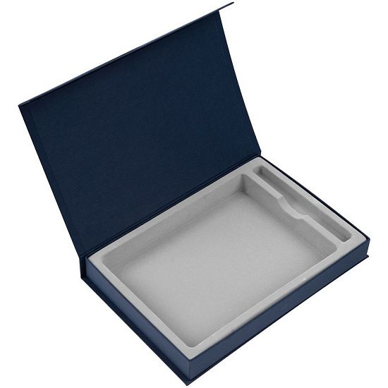 Коробка Silk с ложементом под ежедневник и ручку, синяя - подробное фото