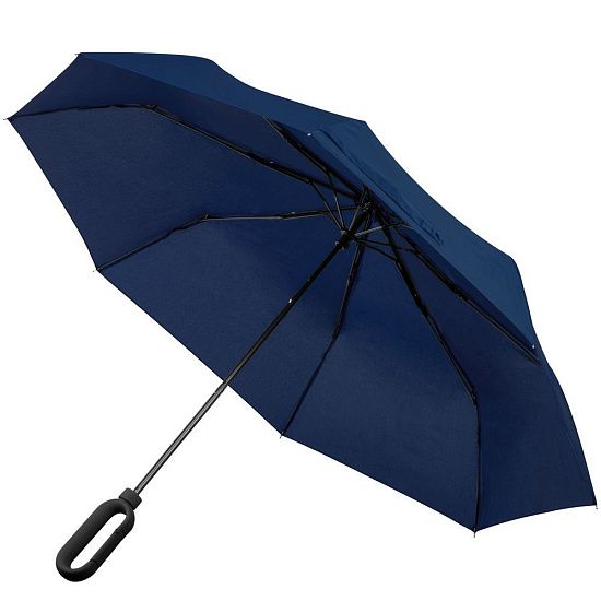 Зонт складной Hoopy с ручкой-карабином, темно-синий - подробное фото