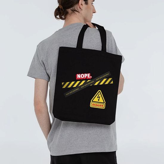 Холщовая сумка с термонаклейками Cautions, черная - подробное фото