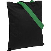Холщовая сумка BrighTone, черная с зелеными ручками - фото