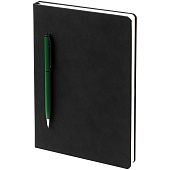 Ежедневник Magnet Chrome с ручкой, черный c зеленым - фото