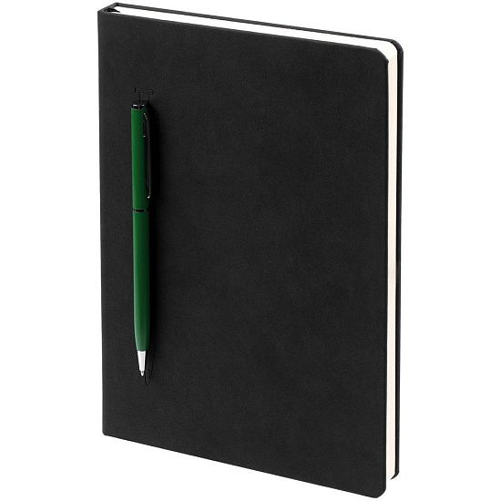 Ежедневник Magnet Chrome с ручкой, черный c зеленым - подробное фото
