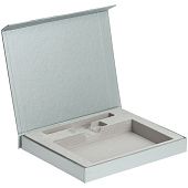 Коробка Memo Pad для блокнота, флешки и ручки, серебристая - фото