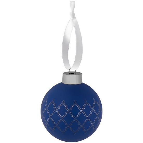 Елочный шар King с лентой, 8 см, синий - подробное фото
