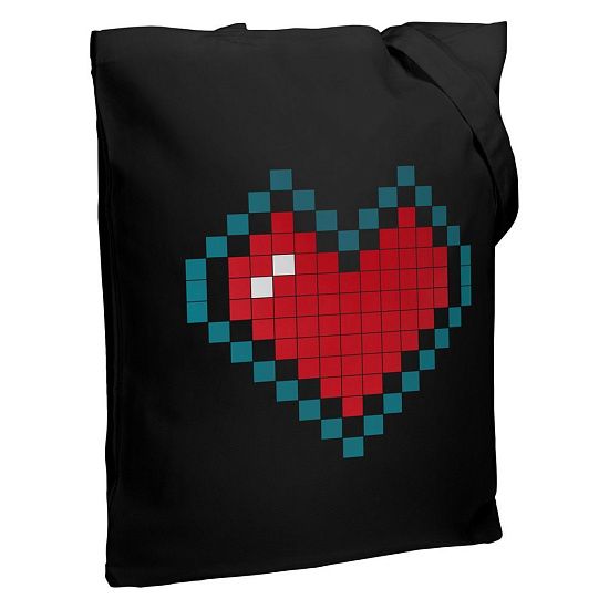 Холщовая сумка Pixel Heart, черная - подробное фото