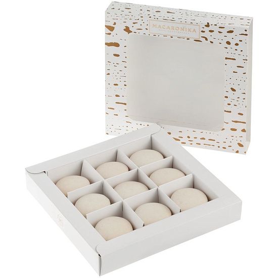 Набор из 9 пирожных макарон, в коробке с окошком - подробное фото