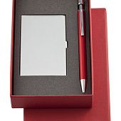 Набор Join: футляр для визиток и шариковая ручка, красный - фото