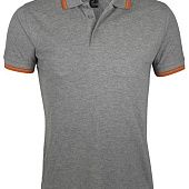 Рубашка поло мужская PASADENA MEN 200 с контрастной отделкой, серый меланж c оранжевым - фото
