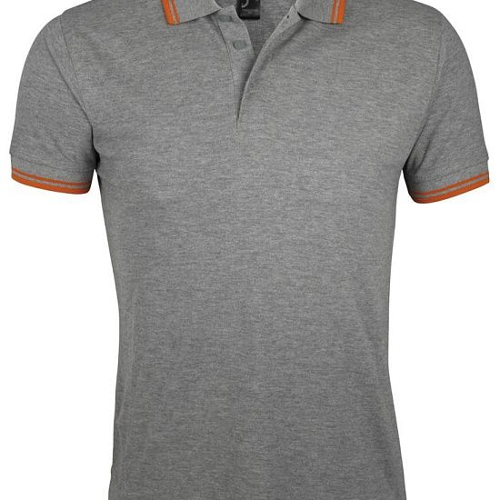 Рубашка поло мужская PASADENA MEN 200 с контрастной отделкой, серый меланж c оранжевым - подробное фото