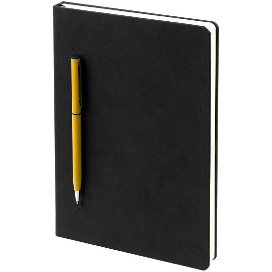 Ежедневник Magnet Chrome с ручкой, черный c желтым - подробное фото