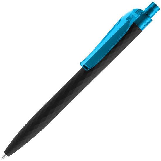 Ручка шариковая Prodir QS01 PRT-P Soft Touch, черная с голубым - подробное фото