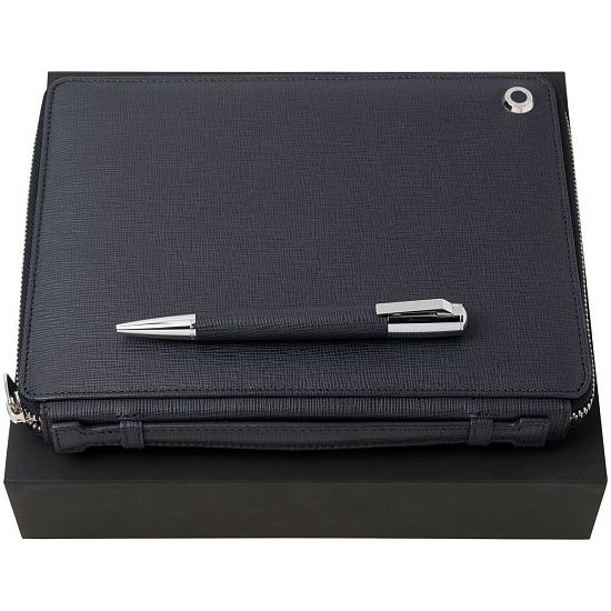 Набор Hugo Boss: папка c блокнотом А4 и ручка, темно-синий - подробное фото