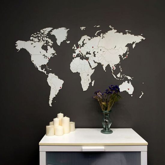 Деревянная карта мира World Map Wall Decoration Medium, белая - подробное фото