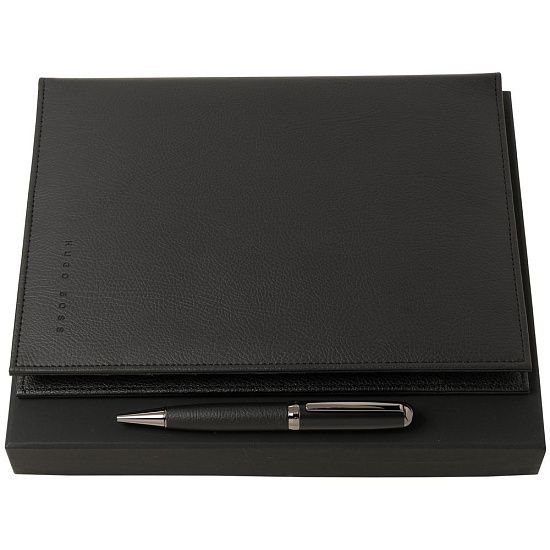 Набор Hugo Boss: папка с аккумулятором 8000 мАч и ручка, черный - подробное фото