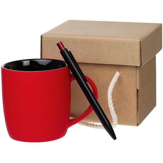 Набор Color Block: кружка и ручка, красный с черным - подробное фото