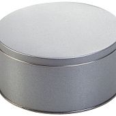 Коробка круглая, средняя, серебристая - фото