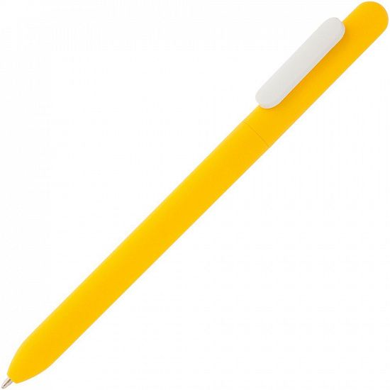Ручка шариковая Slider Soft Touch, желтая с белым - подробное фото
